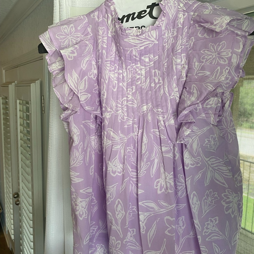 J Marie Floral Ruffle Sleeve Blouse - Purple
